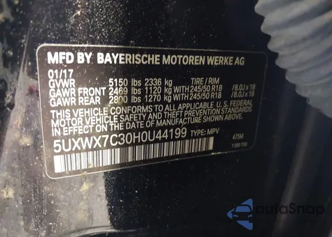 2017 BMW X3 xDrive35I z USA, uszkodzony, nr VIN 5UXWX7C30H0U44199